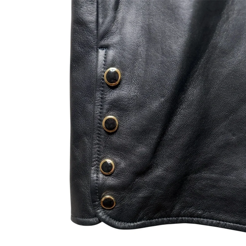 St. John Collection Vintage Italian Black Leather Pants Size 6 Snap Buttons